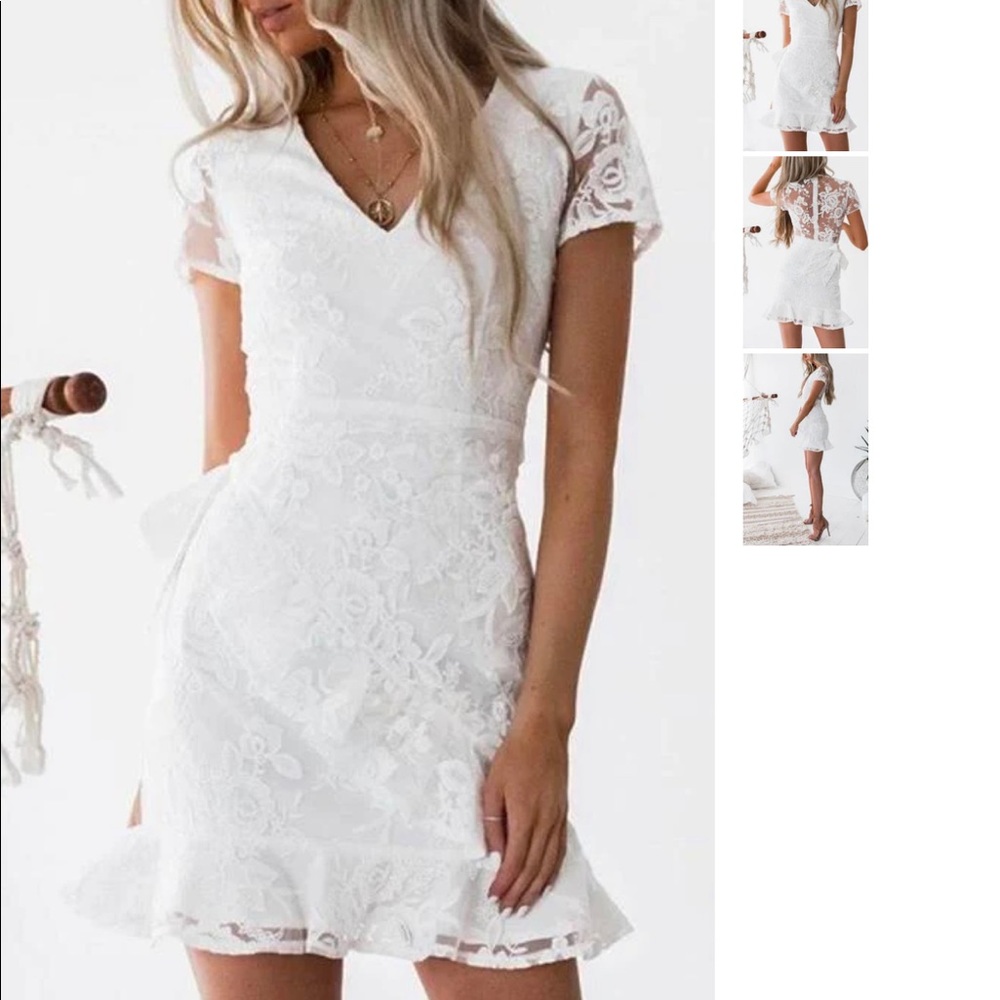 V Neck Floral Lace Pencil Dress. Perfect for bridal shower or bachelorette party